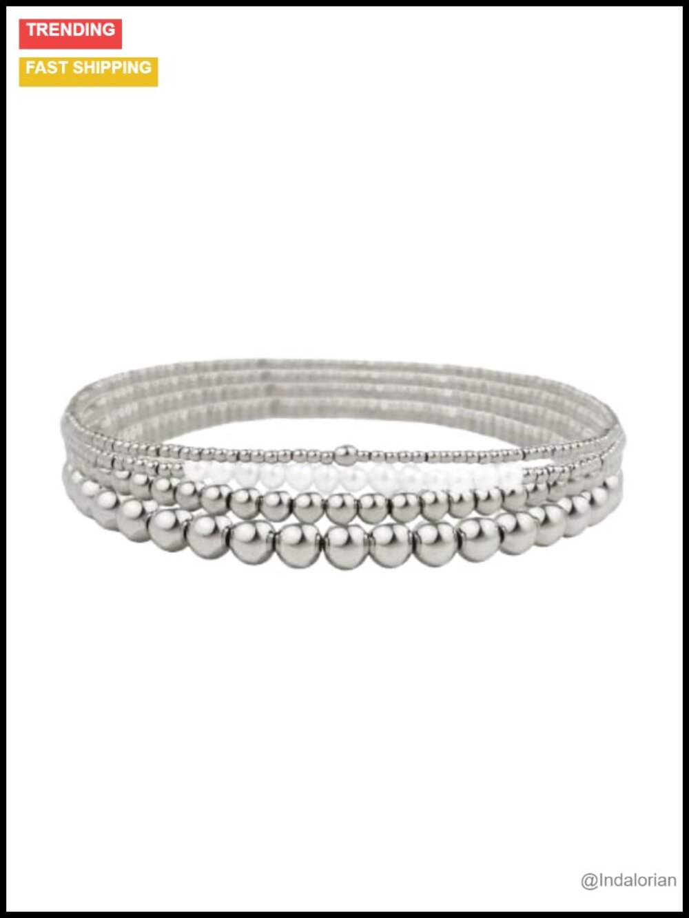 2-Piece Real Freshwater Pearl & Gold Beaded Stretch Bracelet Set